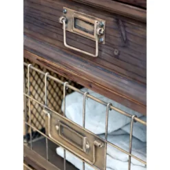 Commode 4 tablettes en bois de sapin et fer marron 43 x 31.5 x 139 cm