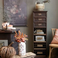 Commode 4 tablettes en bois de sapin et fer marron 43 x 31.5 x 139 cm