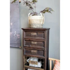 Commode 4 tablettes en bois de sapin et fer marron 43 x 31.5 x 139 cm
