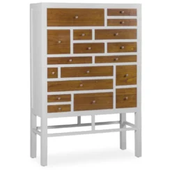 Commode 18 tiroirs bronze bois blanc -