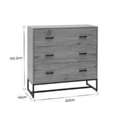 Commode 3 tiroirs finition bois clair chêne et métal noir l100 cm lovato