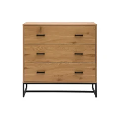 Commode 3 tiroirs finition bois clair chêne et métal noir l100 cm lovato