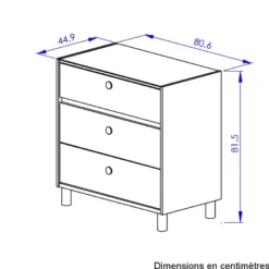 Commode 3 tiroirs rose blanc