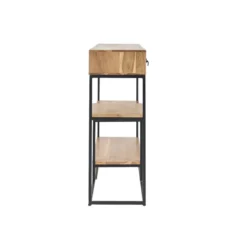 Console avec rangements 4 tiroirs en bois massif et métal noir l115 cm grenelle