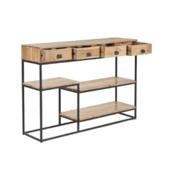 Console avec rangements 4 tiroirs en bois massif et métal noir l115 cm grenelle
