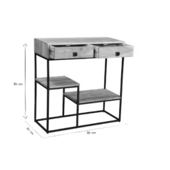 Console avec rangements 2 tiroirs en bois massif et métal noir l80 cm grenelle