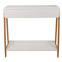 Console avec tiroir blanc et bois