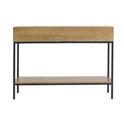 Console avec 2 tiroirs en bois manguier massif et métal noir l110 cm ypster