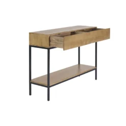 Console avec 2 tiroirs en bois manguier massif et métal noir l110 cm ypster