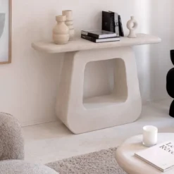 Console bois effet béton blanc
