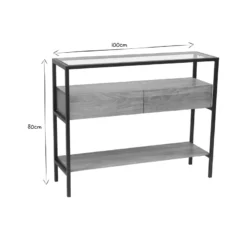 Console en bois clair manguier massif et plateau en verre 2 tiroirs l100 cm sita