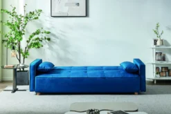 Copenhague canapé scandinave convertible 3 places en tissu bleu canard