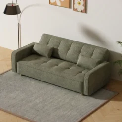 Copenhague canapé scandinave convertible 3 places en velours côtelé vert