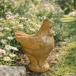Coq en céramique émaillée marron 18.5 x 13.5 x 23.5cm