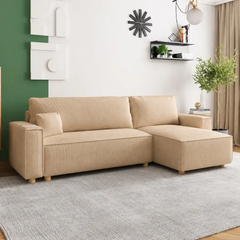 Cosy canapé convertible d'angle réversible 4 places velours côtelé beige