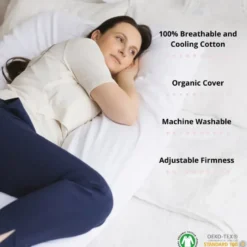 Coussin de corps en u, housse biologique fibres pes blanc