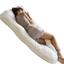 Coussin de corps en u, housse biologique fibres pes blanc
