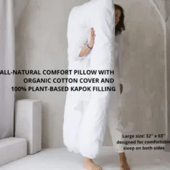 Coussin de corps en u, housse biologique fibres pes blanc