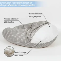 Coussin de grossesse, déhoussable Gris et blanc