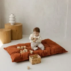 Coussin de sol capitonné en velours côtelé style matelas 90x150 orange
