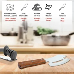 Couteau de chef taurus lame acier inox 30cr13 manche bois massif