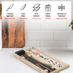 Couteau japonais de cuisine pretty lame damassée manche en bois