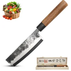 Couteau nakiri forgé main acier japonais manche bois coffret cadeau