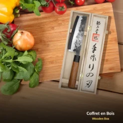 Couteau nakiri forgé main acier japonais manche bois coffret cadeau