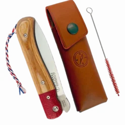 Couteau pliant + étui cuir artisanal
