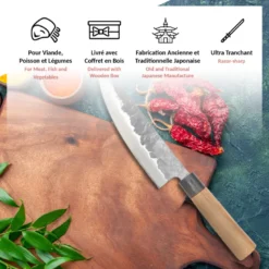 Couteau santoku japonais lame acier 18 cm manche palissandre