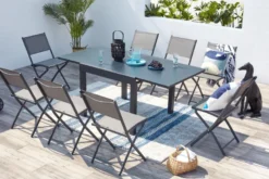 Cualica salon de jardin 8 places en aluminium gris foncé