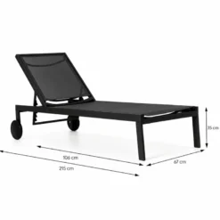 Cuba lot de 2 bains de soleil inclinables noir avec roues en aluminium