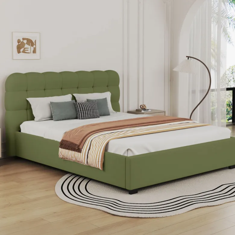 Dallas lit coffre style nuage 140x190cm en velours vert