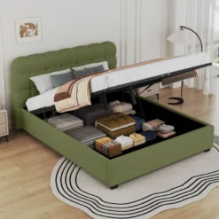 Dallas lit coffre style nuage 140x190cm en velours vert