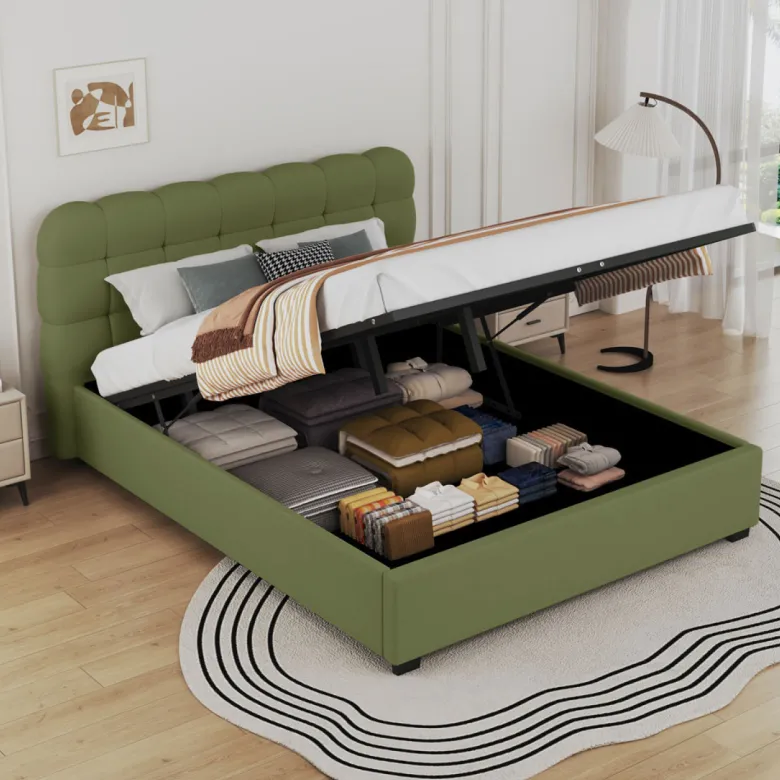 Dallas lit coffre style nuage 140x190cm en velours vert