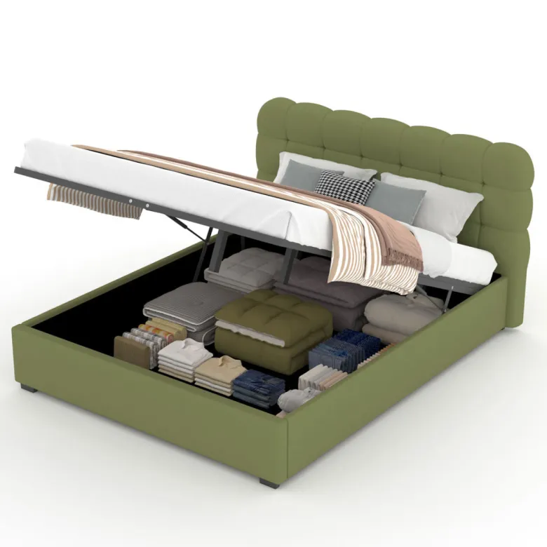 Dallas lit coffre style nuage 140x190cm en velours vert