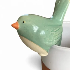 Décoration animal en céramique à accrocher sur un pot de fleurs Oiseau