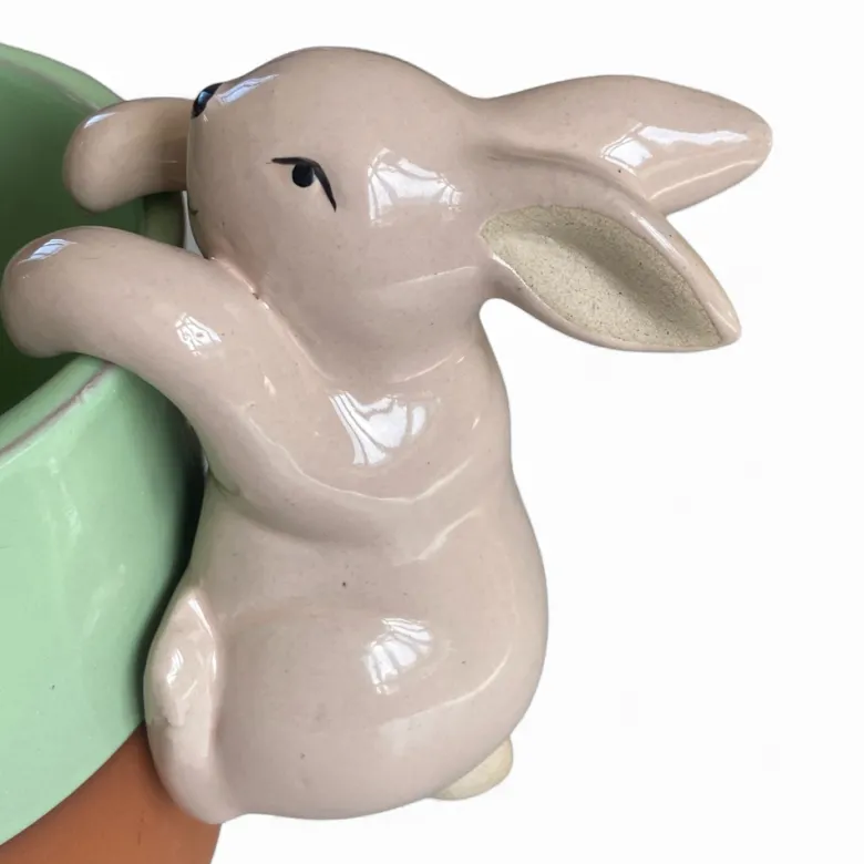 Décoration animal en céramique à accrocher sur un pot de fleurs Lapin