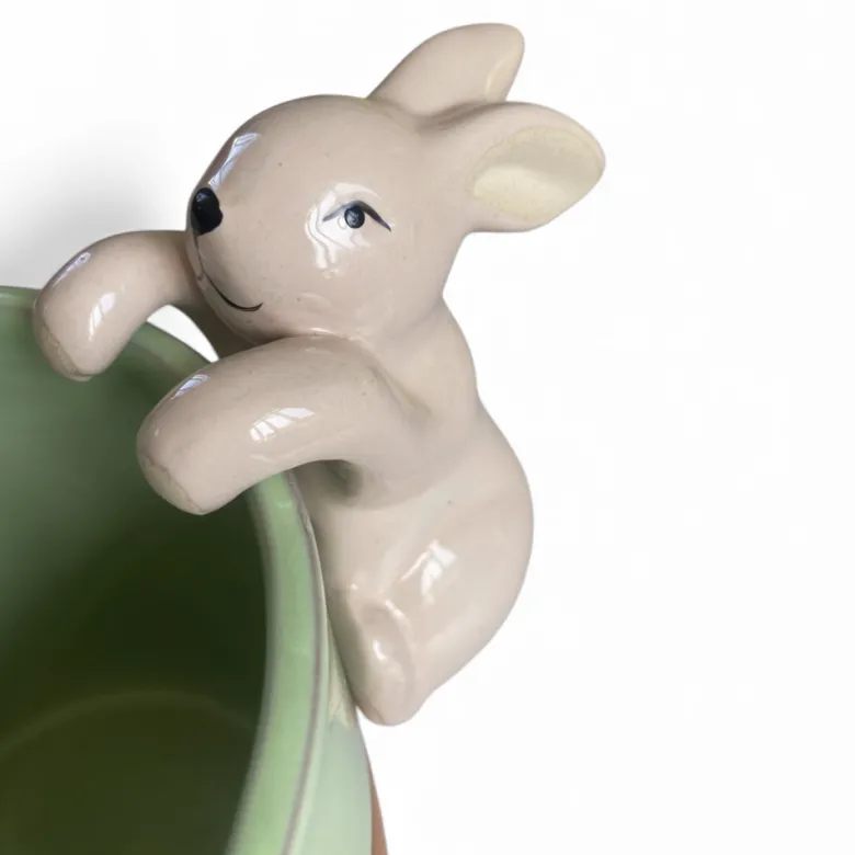 Décoration animal en céramique à accrocher sur un pot de fleurs Lapin