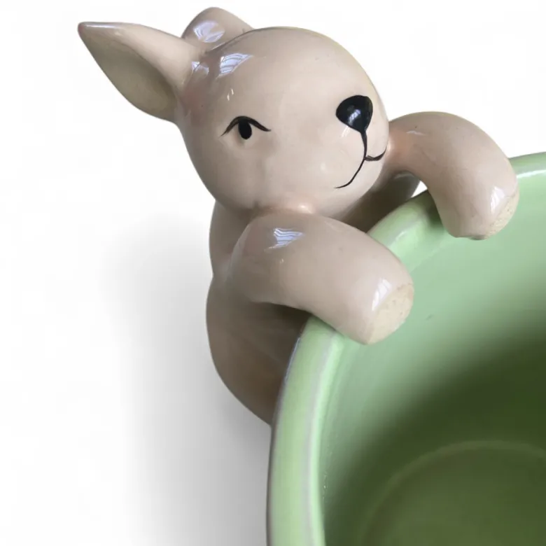 Décoration animal en céramique à accrocher sur un pot de fleurs Lapin