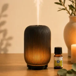 Diffuseur d'huiles essentielles ultrasonique eluné en verre, led blanc chaud