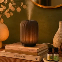 Diffuseur d'huiles essentielles ultrasonique eluné en verre, led blanc chaud