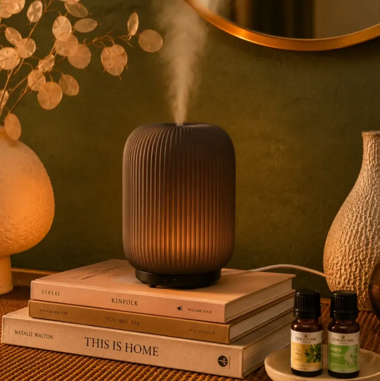 Diffuseur d'huiles essentielles ultrasonique eluné en verre, led blanc chaud