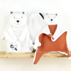 Doudou lange ours brun brique