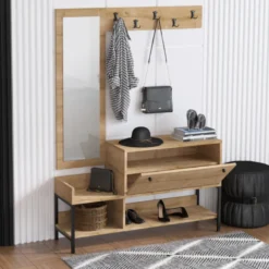 Dragor meuble d'entrée avec porte-manteau et rangement à chaussures