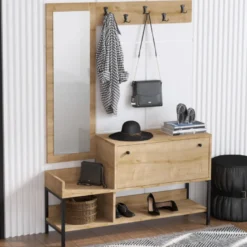 Dragor meuble d'entrée avec porte-manteau et rangement à chaussures