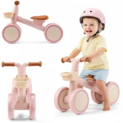 Draisienne enfant 4 roues hypermotion tobi mini rose avec panier 12-36 mois