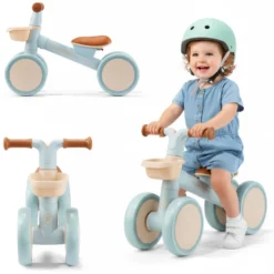 Draisienne enfant 4 roues hypermotion tobi mini bleu avec panier 12-36 mois