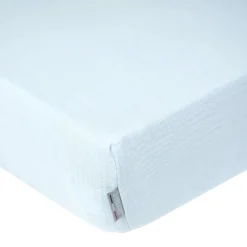 Drap housse gaze de coton uni bleu