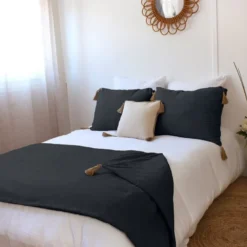 Édredon panama 90x190 cm pompons jute gr